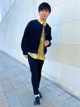 「柄シャツ」｜「アイテム（ノーカラージャケット）」を使った、ゆうやさん（メンズ・167cm）の春コーディネート