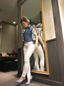 「DIESEL（ディーゼル）のアイテム（デニムジャケット、ブルー系）」を使った、minamiyukiさん（レディース・158cm）の春コーディネート