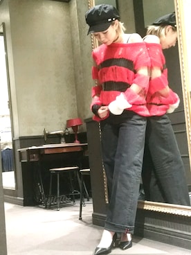 「DIESEL（ディーゼル）のアイテム（ニット/セーター、レッド系）」を使った、minamiyukiさん（レディース・158cm）の夏コーディネート