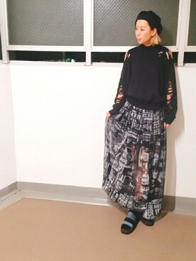「DIESEL（ディーゼル）のアイテム（スウェット、ブラック系）」を使った、minamiyukiさん（レディース・158cm）の夏コーディネート