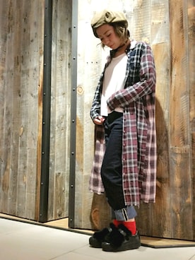 「DIESEL（ディーゼル）のアイテム（シャツ/ブラウス、レッド系）」を使った、minamiyukiさん（レディース・158cm）の秋コーディネート
