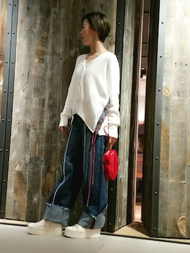 「DIESEL（ディーゼル）のアイテム（ニット/セーター、ホワイト系）」を使った、minamiyukiさん（レディース・158cm）の冬コーディネート