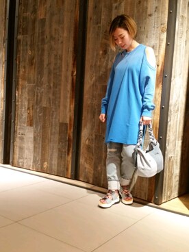 「DIESEL（ディーゼル）のアイテム（ワンピース、ブルー系）」を使った、minamiyukiさん（レディース・158cm）の春コーディネート