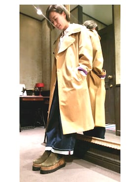 「DIESEL（ディーゼル）のアイテム（トレンチコート、ベージュ系）」を使った、minamiyukiさん（レディース・158cm）の春コーディネート