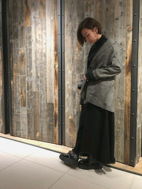 「DIESEL（ディーゼル）のアイテム（ブーツ、ブラック系）」を使った、minamiyukiさん（レディース・158cm）の秋コーディネート
