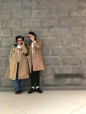 「ペアルック」｜「アイテム（トレンチコート）」を使った、minamiyukiさん（レディース・158cm）の冬コーディネート