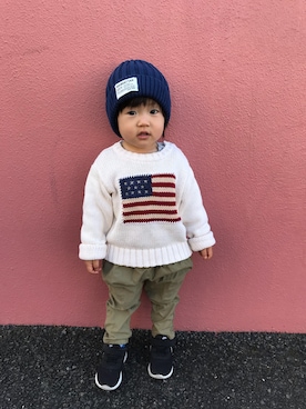 「Ralph Lauren」｜「アイテム（ニットキャップ/ビーニー）」を使った、saku*さん（キッズ・60cm）の冬コーディネート