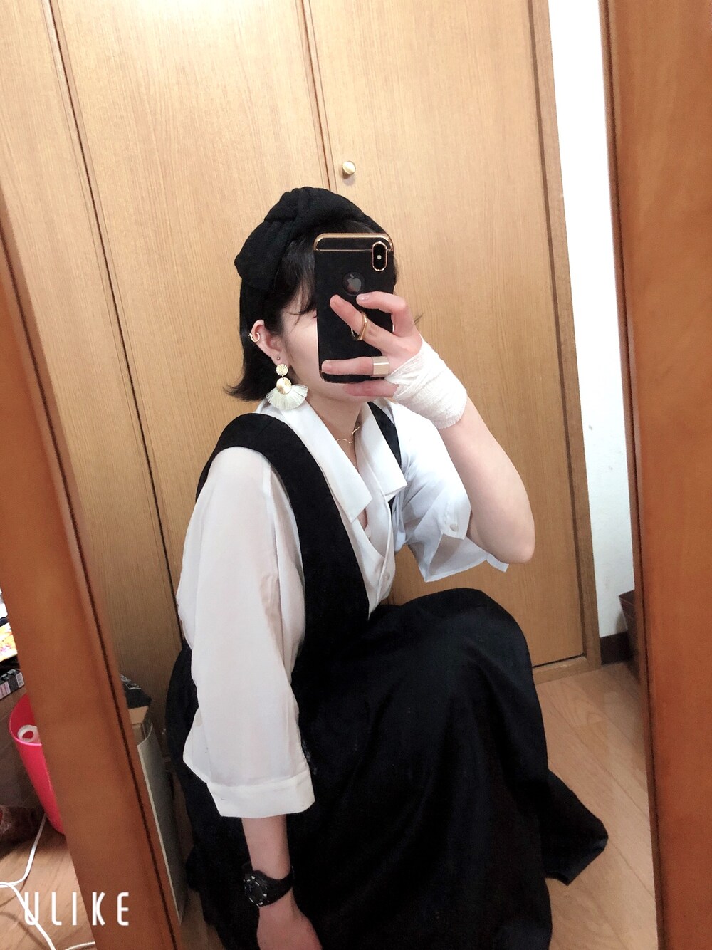 「夏コーデ、私服、w closet、モノトーン」｜「EMODAのアイテム（シャツ/ブラウス、ホワイト系）」を使った、momoさん（レディース・157cm）の夏コーディネートの1枚目の写真