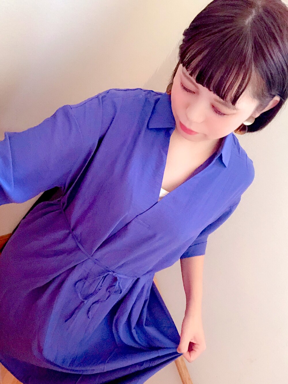 「夏、w closet、ワンピース、シンプル、オン眉」｜「w closetのアイテム（ワンピース、ブルー系）」を使った、momoさん（レディース・157cm）の夏コーディネートの1枚目の写真