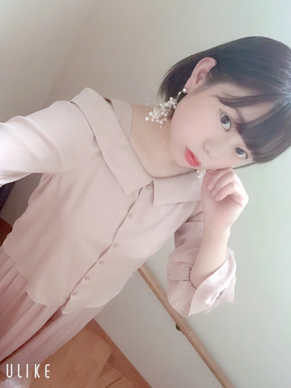 「シンプル、ワントーンコーデ、ピンク、お洒落さんとつながりたい、トップス逆？、台風」｜「INGNIのアイテム（シャツ/ブラウス、ピンク系）」を使った、momoさん（レディース・157cm）の夏コーディネートの1枚目の写真