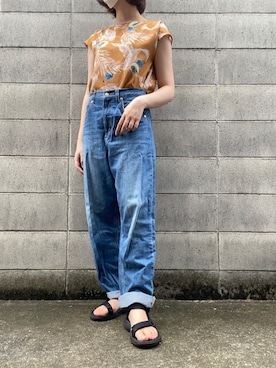 「LOWRYS FARM（ローリーズファーム）のCONEハイライズワイドデニム　800874（デニムパンツ）」を使った、きよさん（レディース・165cm）の夏コーディネート