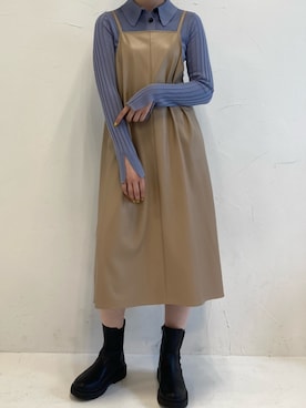 「lautreamont BLEUBLANC（ロートレアモンブルーブラン）の<lautreamont BLEUBLANC>コンパクトリブニットカーディガン≪手洗い可能≫（ニット/セーター）」を使った、きよさん（レディース・164cm）の秋コーディネート