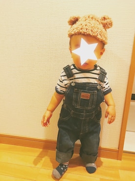 「Carter's（カーターズ）のアイテム（オールインワン・サロペット）」を使った、おいもさん（キッズ・80cm）の秋コーディネート