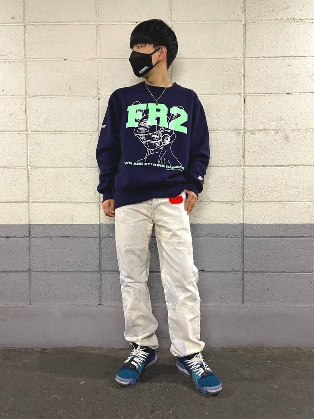 「Diesel、DIESELOUTLET入間、dieseldenim、デニム、オタク、FR2、はるコーデ、おしゃれさんと繋がりたい、NIKE」｜「FR2のアイテム（スウェット、ブルー系）」を使った、KAZUKIさん（メンズ・175cm）の春コーディネートの1枚目の写真