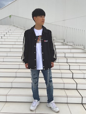 「DIESEL（ディーゼル）のアイテム（ナイロンジャケット）」を使った、KAZUKIさん（メンズ・175cm）の春コーディネート