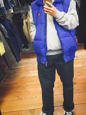 「古着好きな人と繋がりたい」｜「アイテム（ダウンベスト）」を使った、motoki0312さん（メンズ・163cm）の春コーディネート