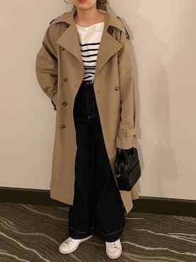 「セントジェームス」｜「アイテム（トレンチコート）」を使った、keiさん（レディース・159cm）の秋コーディネート