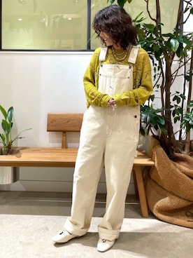 「透かし編みニット」｜「アイテム（サロペット/オーバーオール）」を使った、ユメミさん（レディース・155cm）の春コーディネート