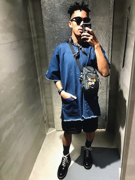 「HALFMAN（ハーフマン）のアイテム」を使った、熊谷さん（メンズ・173cm）の夏コーディネート