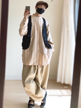 「ハンチング」｜「アイテム（キャップ）」を使った、ぱぱさん（メンズ・169cm）の春コーディネート