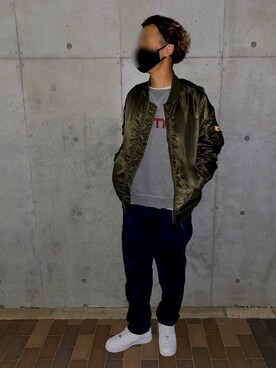 「AIR FORCE 1」｜「アイテム（MA-1）」を使った、Mt.WESTさん（メンズ・180cm）の冬コーディネート