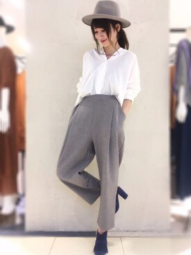 「タックブラウス」｜OSMOSISルミネ立川さん（レディース・161cm）の夏コーディネート