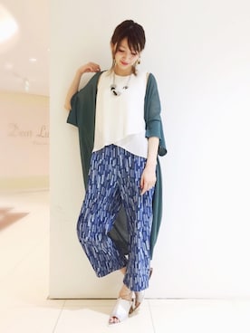 「ロングカーディガン」｜OSMOSISルミネ立川さん（レディース・161cm）の夏コーディネート