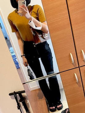 「ハイウエスト」｜「アイテム（Tシャツ/カットソー）」を使った、ののめろ✌︎さん（レディース・168cm）の春コーディネート