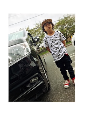 「H&M DIVIDED（エイチアンドエム　ディヴァイデッド）のアイテム（キャップ）」を使った、ちびBBA(ᵔᴥᵔ)さん（キッズ・120cm）の春コーディネート