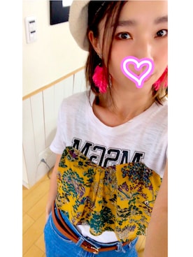 「おおぶりピアス」｜「アイテム（ハンチング/ベレー帽）」を使った、achicoさん（レディース・156cm）の夏コーディネート