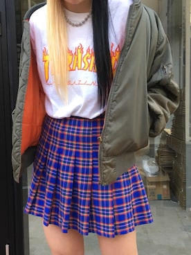 「原宿」｜「アイテム（MA-1）」を使った、Aluhaさん（レディース・163cm）の冬コーディネート