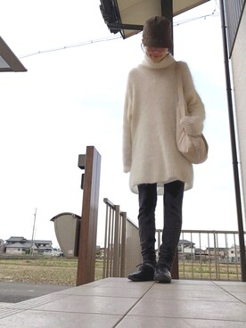 「ロングニット」｜「アイテム（帽子）」を使った、memeさん（レディース・159cm）の春コーディネート