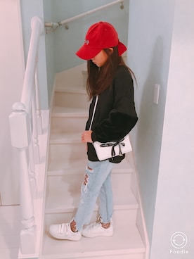 「JSガール」｜「アイテム（帽子）」を使った、meguさん（キッズ・153cm）の冬コーディネート