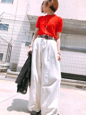 バレエシューズを使った 赤白コーデ の人気ファッションコーディネート Wear