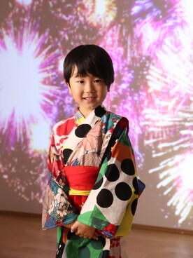 「花火」｜「アイテム（浴衣）」を使った、manaさん（キッズ・110cm）の夏コーディネート