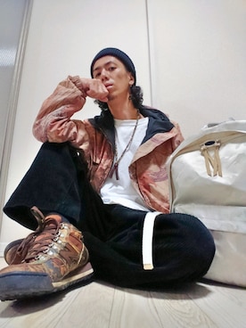 「SEVENDAYS=SUNDAY（セブンデイズサンデイ）のアイテム（ニットキャップ/ビーニー）」を使った、GAKU9さん（メンズ・174cm）の冬コーディネート