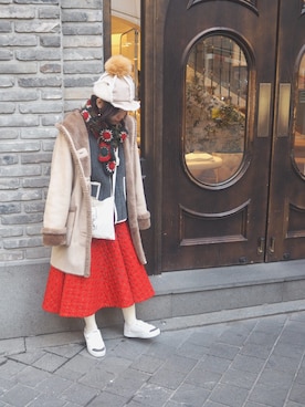 「韓国旅行」｜「アイテム（帽子）」を使った、りか。さん（レディース・156cm）の春コーディネート