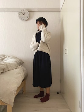 「UNIQLOコーデ」｜「アイテム（ハンチング/ベレー帽）」を使った、リーさんさん（レディース・158cm）の冬コーディネート