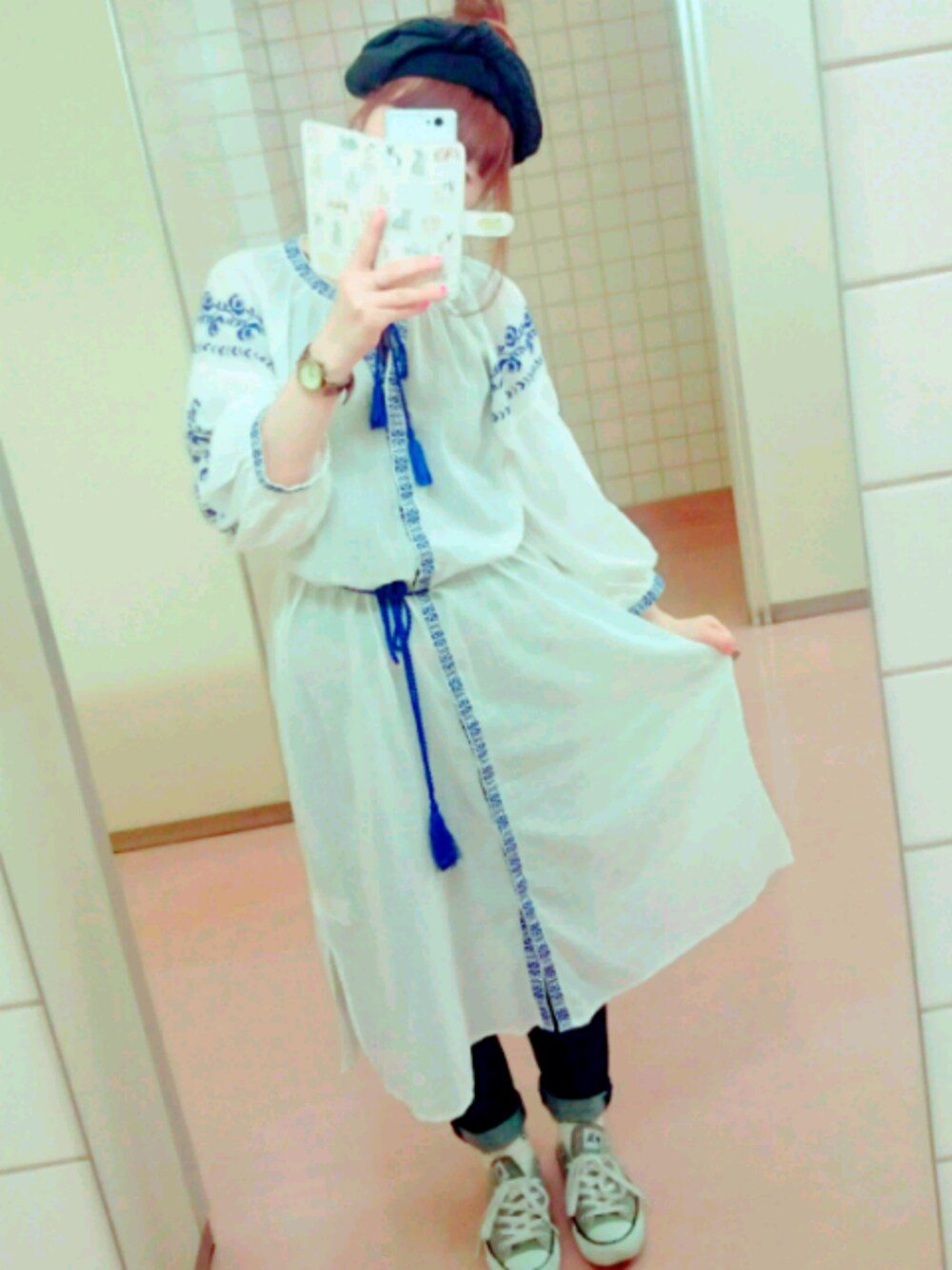 「ホワイト、夏、おしゃれな人と繋がりたい、おしゃれさんと繋がりたい、デートコーデ、友達とおでかけ☺︎、刺繍ワンピース」｜「w closetのアイテム（ワンピース、ホワイト系）」を使った、山苺はぐみさん（レディース・152cm）の春コーディネートの1枚目の写真