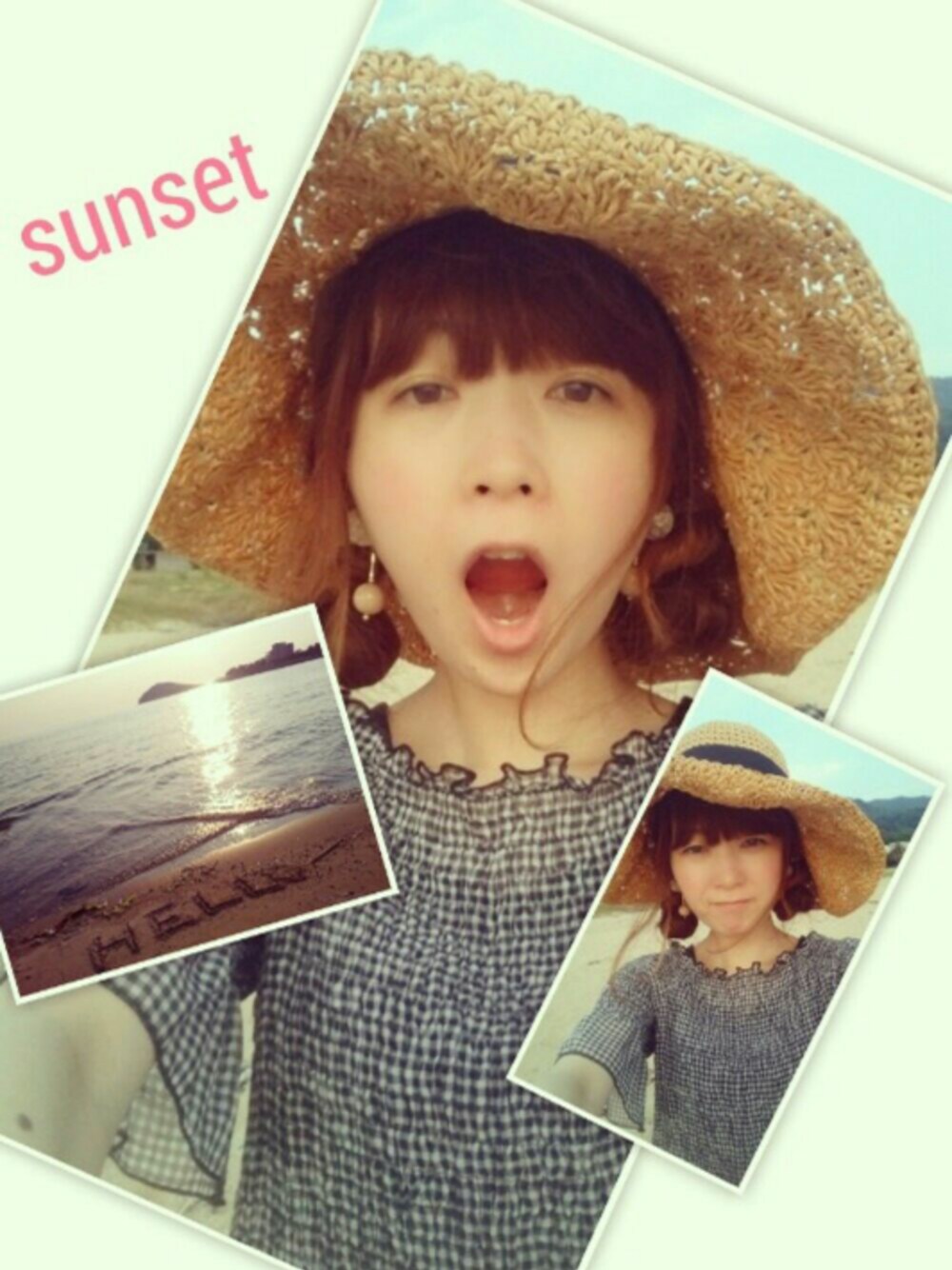 「海コーデ、夏コーデ、夏アイテム、おしゃれさんと繋がりたい」｜「flowerのアイテム（帽子、ベージュ系）」を使った、山苺はぐみさん（レディース・152cm）の夏コーディネートの1枚目の写真