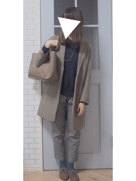 「カーキアウター」｜「アイテム（ノーカラージャケット）」を使った、🐰さん（レディース・155cm）の秋コーディネート