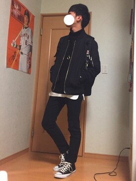 「GU（ジーユー）の（GU）スキニーフィットジーンズ（MEN ⁄ ジーンズ）」を使った、からあげ。さん（メンズ・172cm）の冬コーディネート