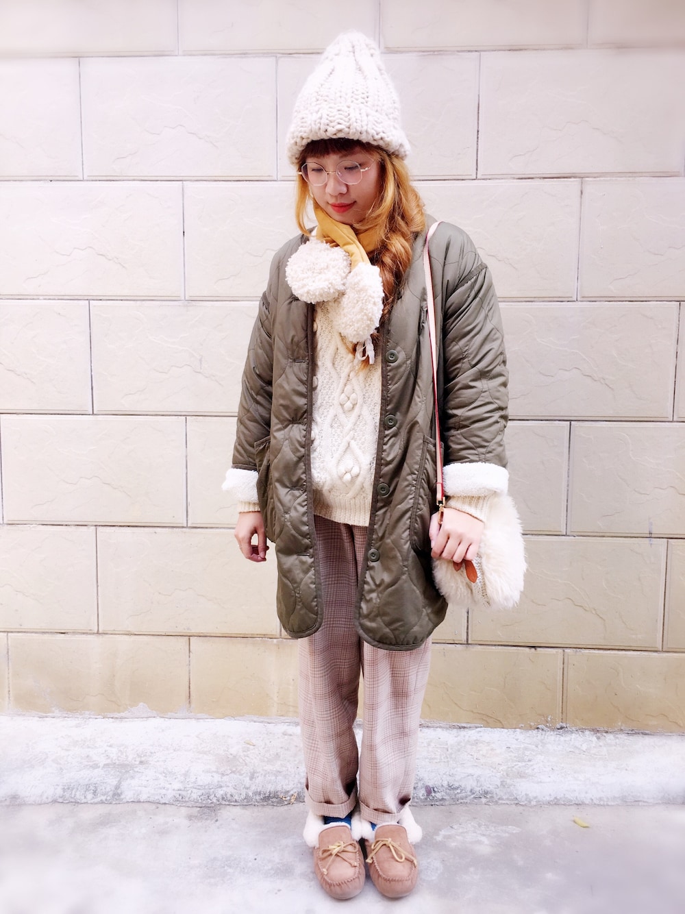 「mina perhonen、GU、muku」｜「GUのアイテム（ピーコート、グリーン系）」を使った、manimaniさん（レディース・158cm）の冬コーディネートの1枚目の写真