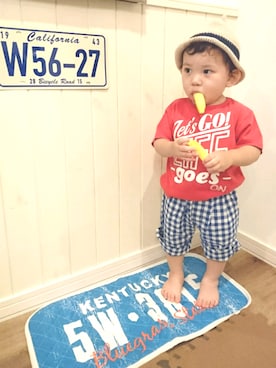 「赤Tシャツ」｜yuraminさん（キッズ・80cm）の夏コーディネート