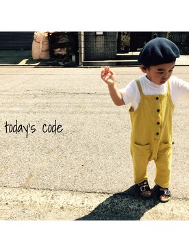 「アイテム（サロペット/オーバーオール、イエロー系）」を使った、FUJIfamさん（キッズ・80cm）の夏コーディネート