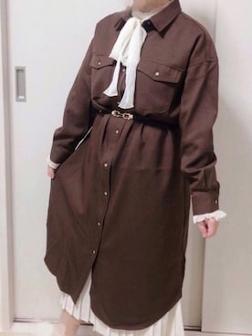 「pairpair」｜「アイテム（シャツワンピース）」を使った、麻 衣さん（レディース・154cm）の秋コーディネート