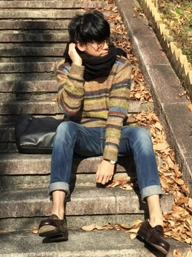 「NANO universe（ナノユニバース）のアイテム（モカシン/デッキシューズ）」を使った、しゅんたろーさん（メンズ・177cm）の冬コーディネート