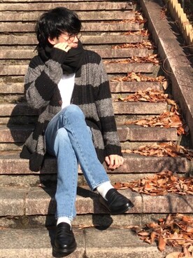 「NANO universe（ナノユニバース）のアイテム（ローファー）」を使った、しゅんたろーさん（メンズ・177cm）の冬コーディネート