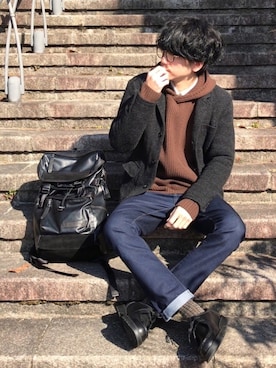 「靴下屋（クツシタヤ）のアイテム」を使った、しゅんたろーさん（メンズ・177cm）の冬コーディネート