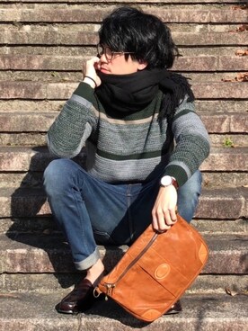 「NANO universe（ナノユニバース）のアイテム（モカシン/デッキシューズ）」を使った、しゅんたろーさん（メンズ・177cm）の冬コーディネート